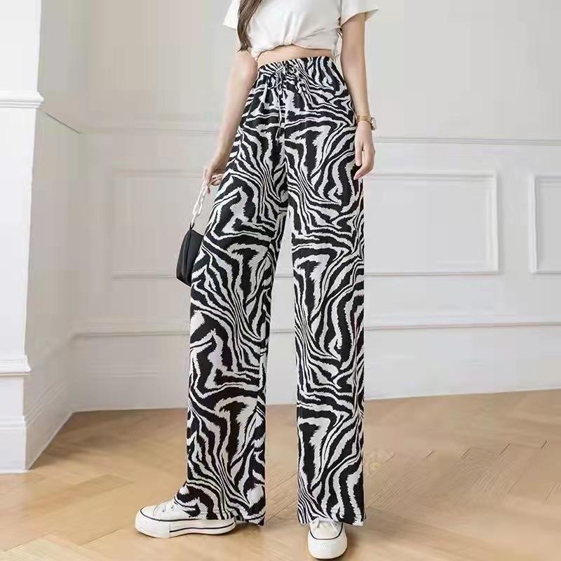 Women's Fashion Casual Colour Block Print High Waist Trousers Pants & Capris