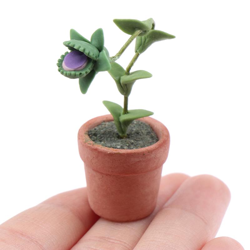 1:12 Dollhouse Miniature Potted Plants Tulip Flower Pot Fortune Fruit Bonsai Model Garden Home Decor Toy Doll House Accessories
