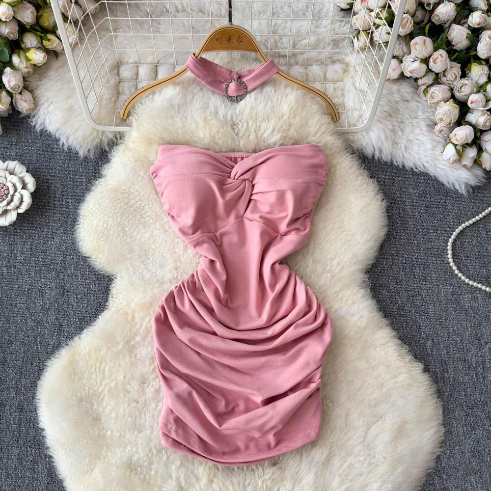 Women's Sexy Twisty Strapless Dress Spicy Girl's Ingenious Pleated Slimming and Body-hugging Dress