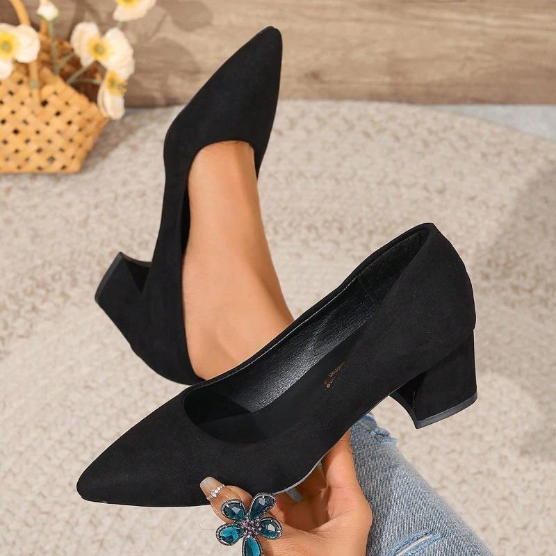 High Heels Women's 2025 New Women's Shoes Pointed Toe Shallow Mouth Shoes Women's Thick Heel Fashion Shoes