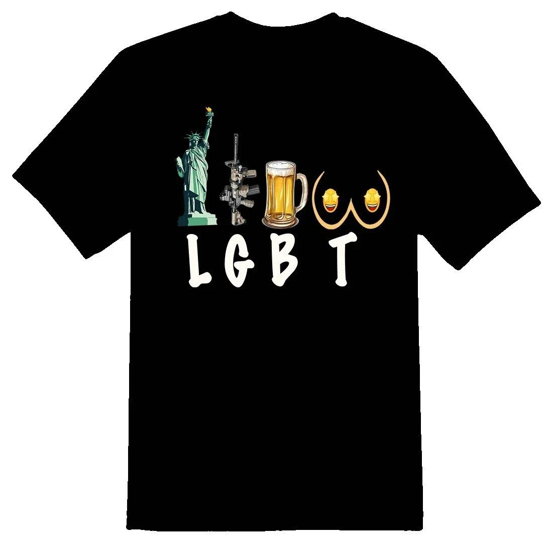 

Liberty, Guns, Beer, Tits LGBT we can get behind black or white tee 4XL