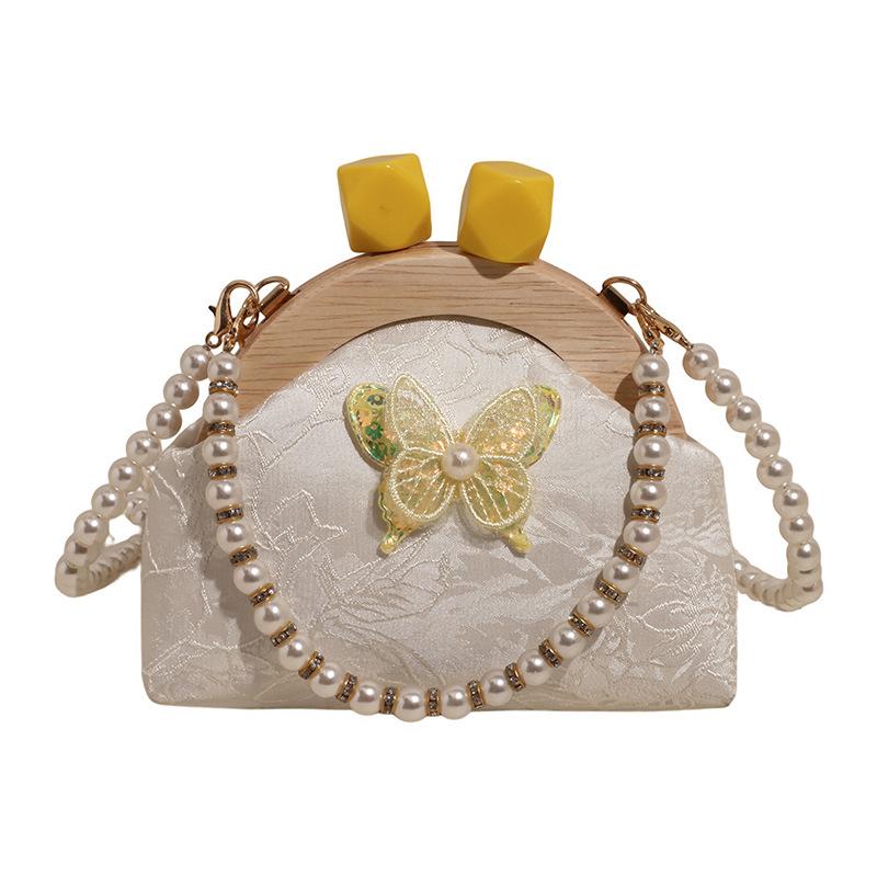 Summer embroidery small bag women's new fashion bamboo joint portable mouth gold bag pearl chain messenger bag