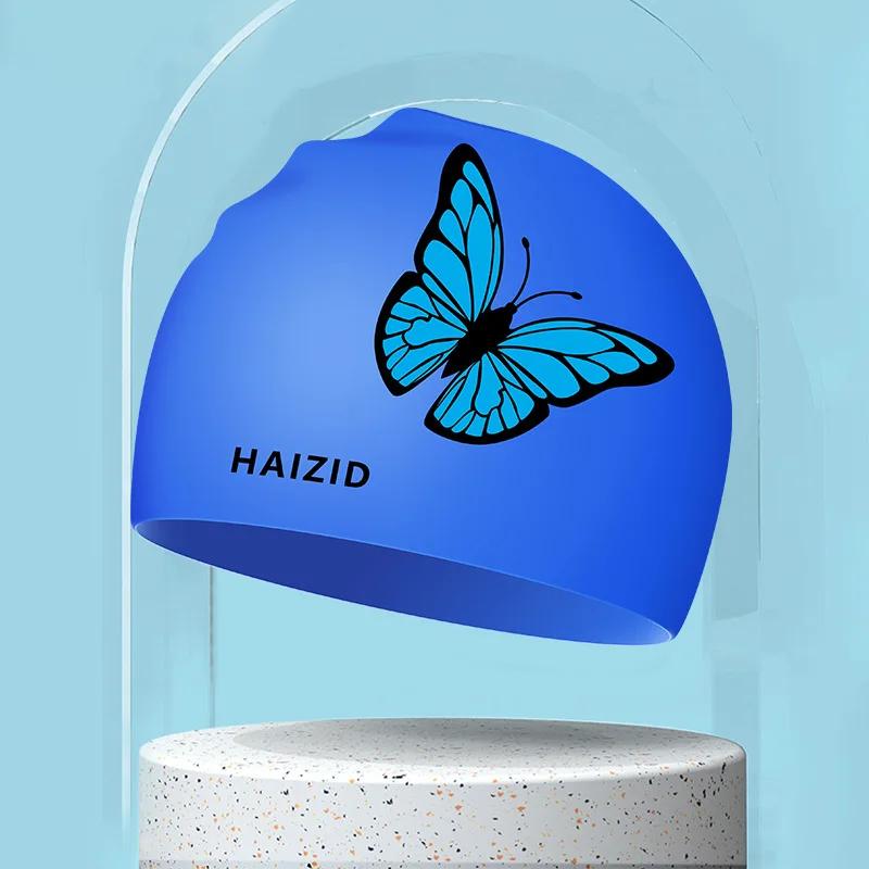 Butterfly Printed Swimming Caps for Women Long Hair Ear Protection Swim Caps Large Size Silicone Swimming Caps Pool Accessories