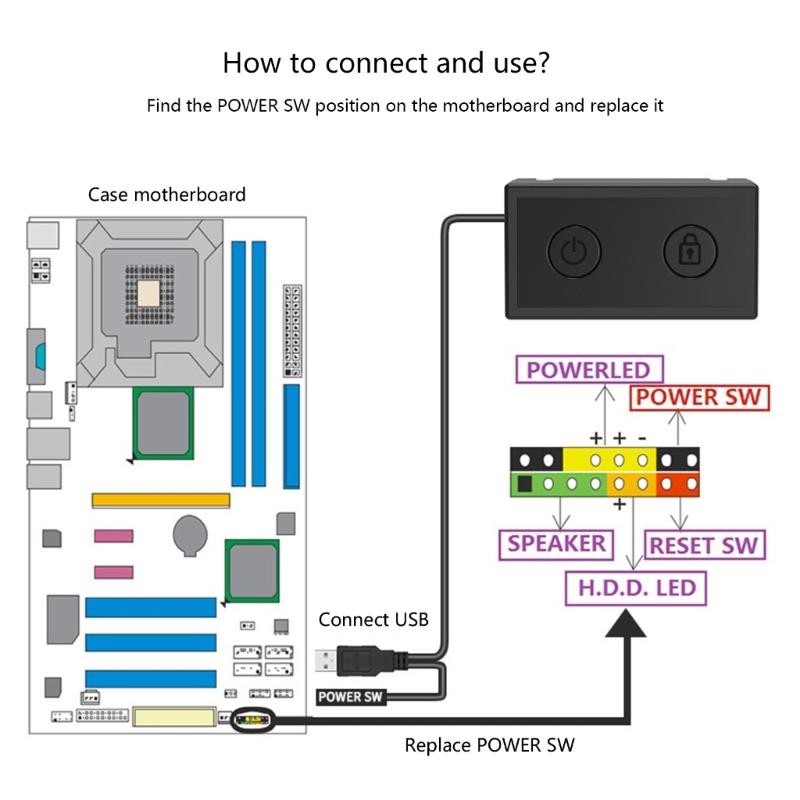 Desktop Computer Power Switches Button Lock Screen PC Computer Case Switches USB Power Supply Port for Home Office Internet