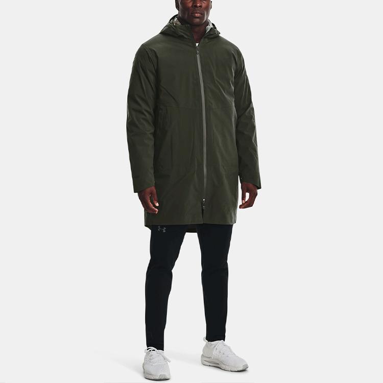 Under Armour Three-In-One Training Sports Solid Hooded Mid-Length Down Jacket Men Outerwear Lock-Green 1364891-310