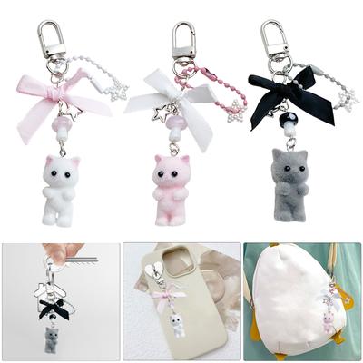 Sevimli Kedi Fiyonk Boncuk Telefon Charm Kolye Taşınabilir Anahtarlık Çok Yönlü Moda Aksesuarı Trend Kadınlar Kızlar için