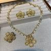 Heavy Industry Colored Treasure Flower Necklace, Gold-Plated, Exquisite High-Grade Electroplated Copper Inlaid Zircon Necklace Set.