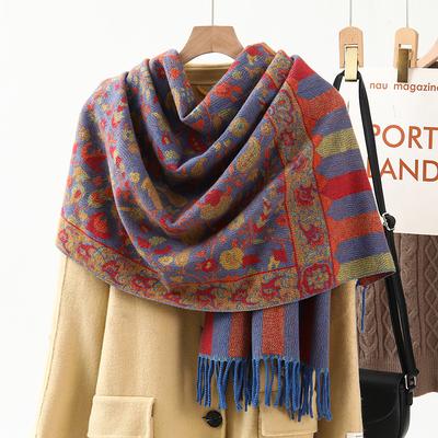 Sciarpa a scialle in jacquard con sciarpa decorativa in finta cachemire per donna, inverno, alta gamma, nuovo stile, scialle ispessito in stile etnico
