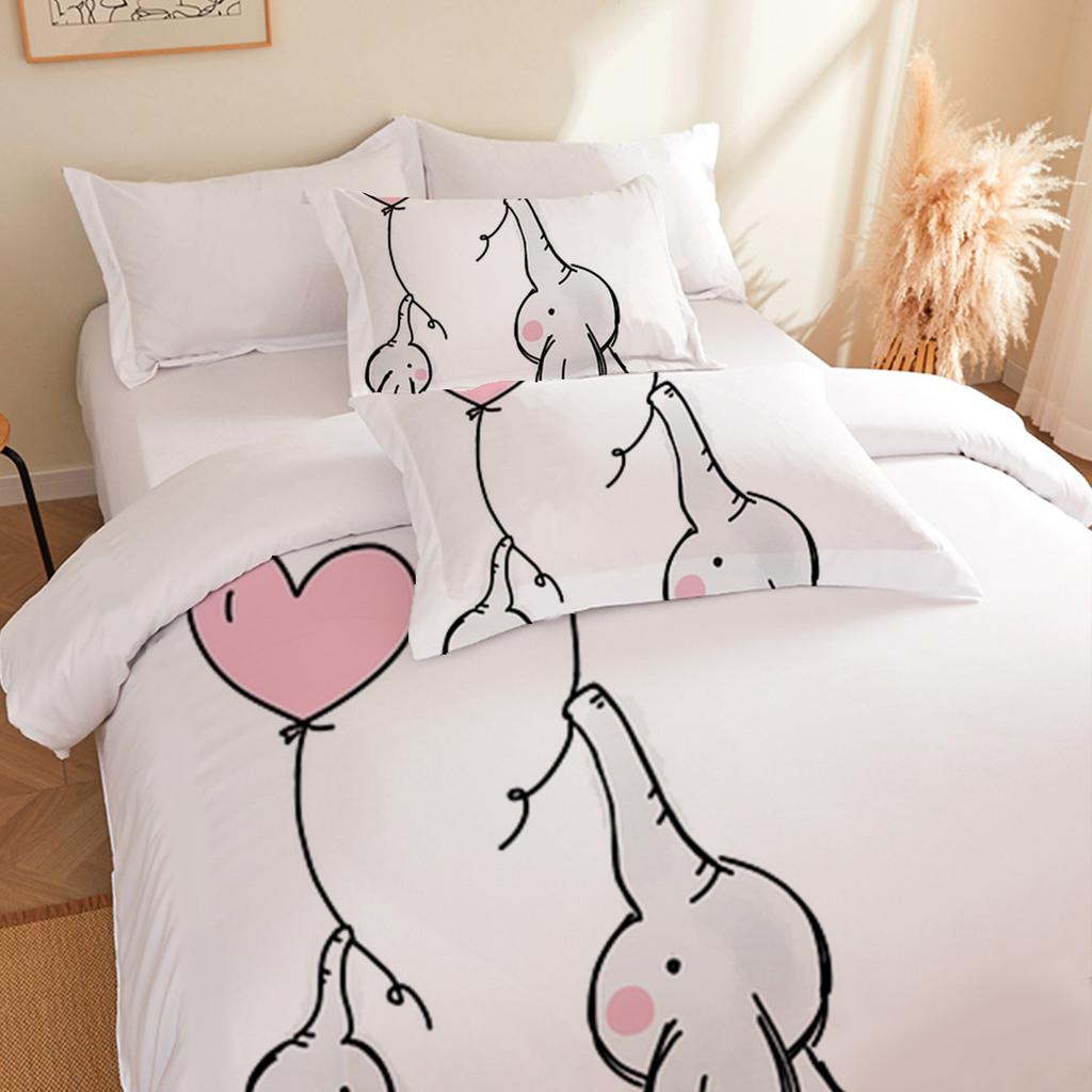 Home Textiles Three-Piece Valentine'S Day Baby Elephant Cartoon Digital Printing Quilt Pillowcase Bedding