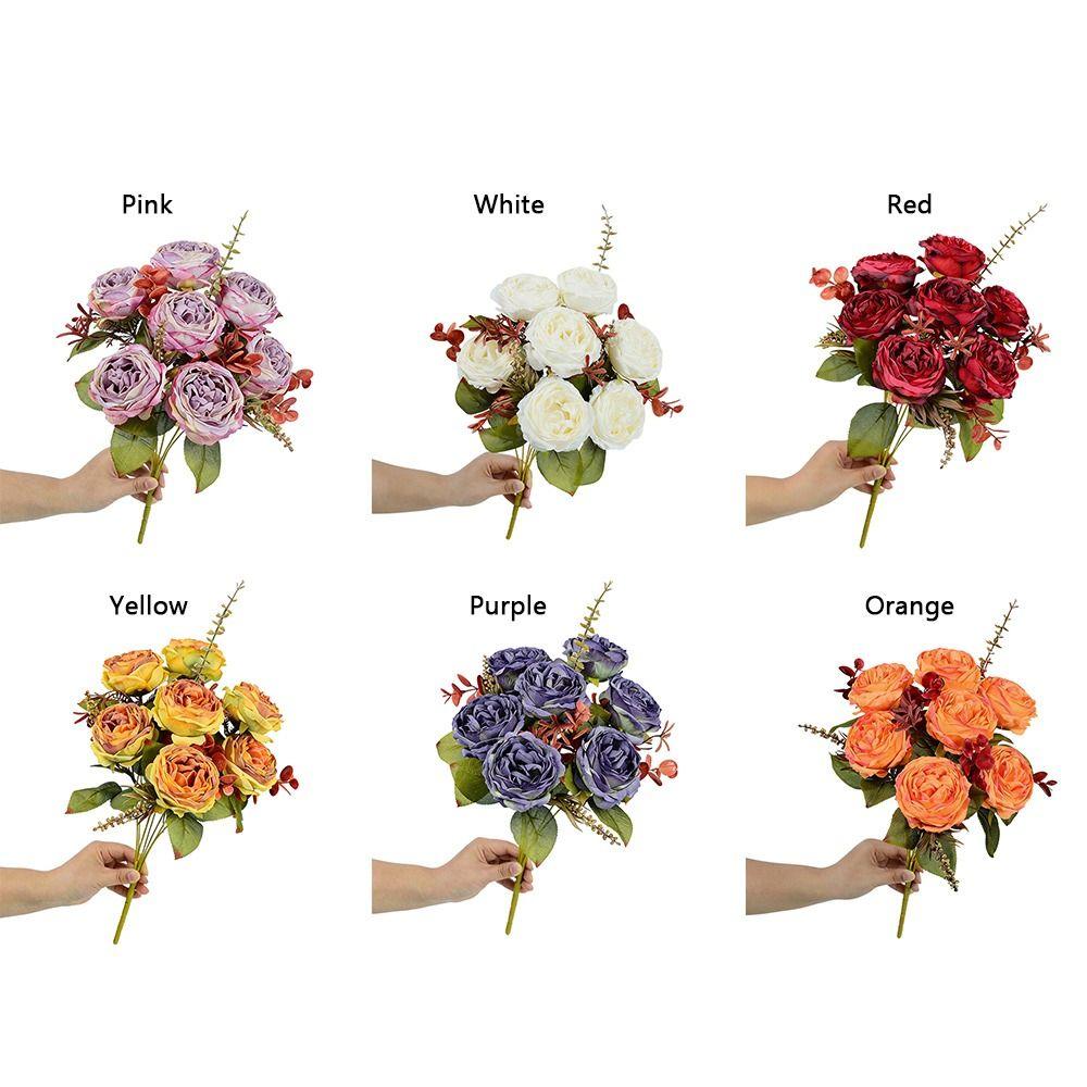 7 Heads Simulation Flower Rose Silk Petals Faux Flower Holding Bouquet Flower  Wedding Ornament