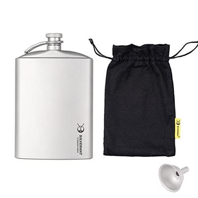 SILVERANT Reines Titan U-förmige Feldflasche, 248 ml, Outdoor Feldflasche mit Trichter und Aufbewahrungstasche, Perfekt für Whiskey, Tragbar, Leicht und Camping
