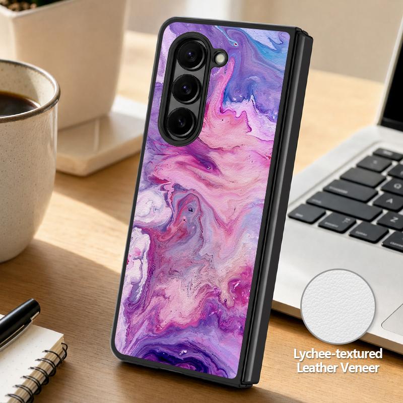 Watercolor Marble Case For Samsung Galaxy Z Fold 8 Ultra 7 6 5 Fold8 Fold7 Fold6 Luxury Leather Skin Hard Folding Phone Cover