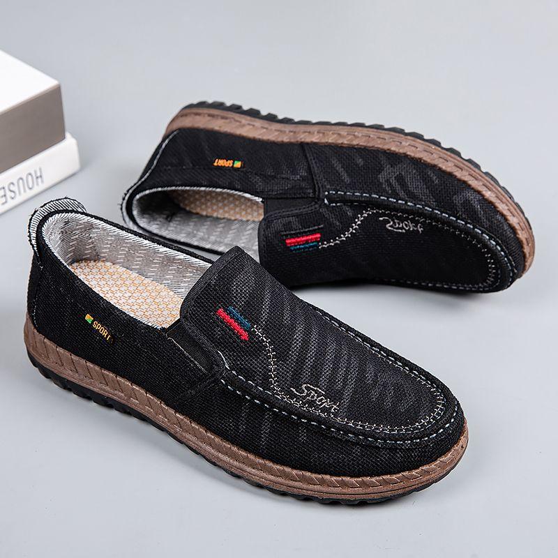 Sapatos De Pano Masculinos Antigos De Pequim Primavera Outono Respirável Fundo Macio De Meia-Idade E Idosos Pai Sapatos Antiderrapantes Sapatos De Lona Casuais