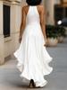 Elegant Satin V-Neck Sleeveless Ruffle Dress for Women