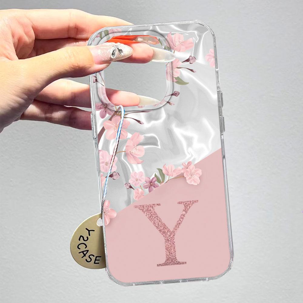 A Z Pink Letter Peach Flower Shockproof Phone Case For Samsung Galaxy A07 A17 A06 A16 A26 A36 A56 A12 A22 Shell Couple Cover