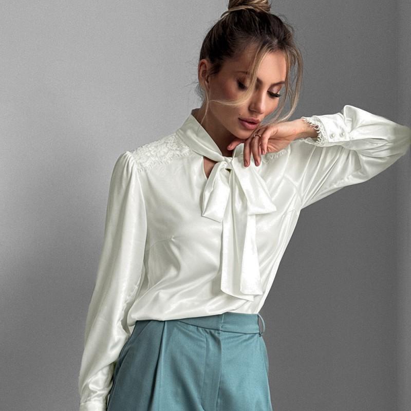 Elegant Womens V-Neck Long Sleeve Blouse With Lace Trim Adjustable Tie Bow 2026 Lightweight Shirt