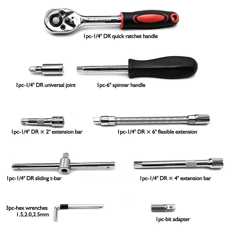 Set de scule de 46 buc pentru scule de mașină, șurubelniță și biți cu clichet, cheie rapidă, cheie, cheie, cheie, unelte de mână