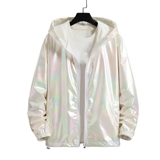 

Весенне-осенняя яркая красочная солнцезащитная куртка мужская с капюшоном и карманами с длинными рукавами куртка на молнии мужское пальто уличная одежда 2XL белый