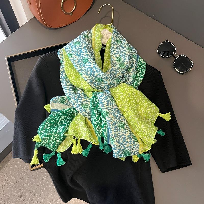 

Тонкий хлопково-льняной шарф для женщин на весну и лето, этнический стиль, шарф с кисточками, дорожная шаль, пляжное полотенце, дышащий, мягкий 180*90cm