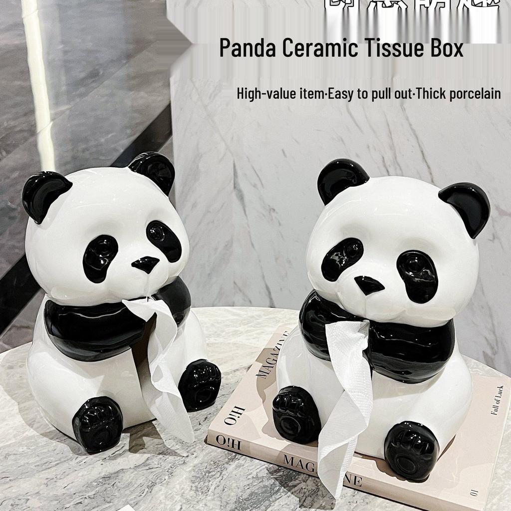 Panda Ceramic Tissue Box Holder - Creative Cartoon Napkin Dispenser for Living Room Decor