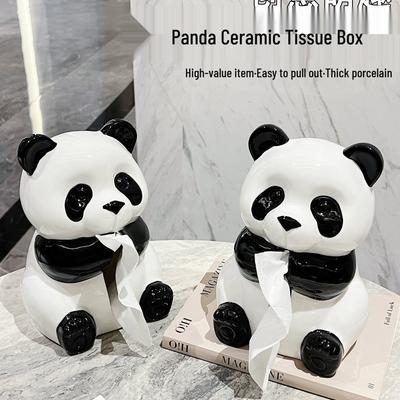 Panda Ceramic Tissue Box Holder - Creative Cartoon Napkin Dispenser for Living Room Decor