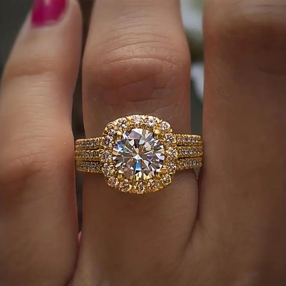 Bridal Accessories Popular Luxury Sparkling Diamond Copper Diamond Zircon Ring