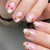 24 Pcs Sweet Flowers False Nail Bees Artificial Nail Glossy Full Cover Stick on Nail Short Oval Press On Nail