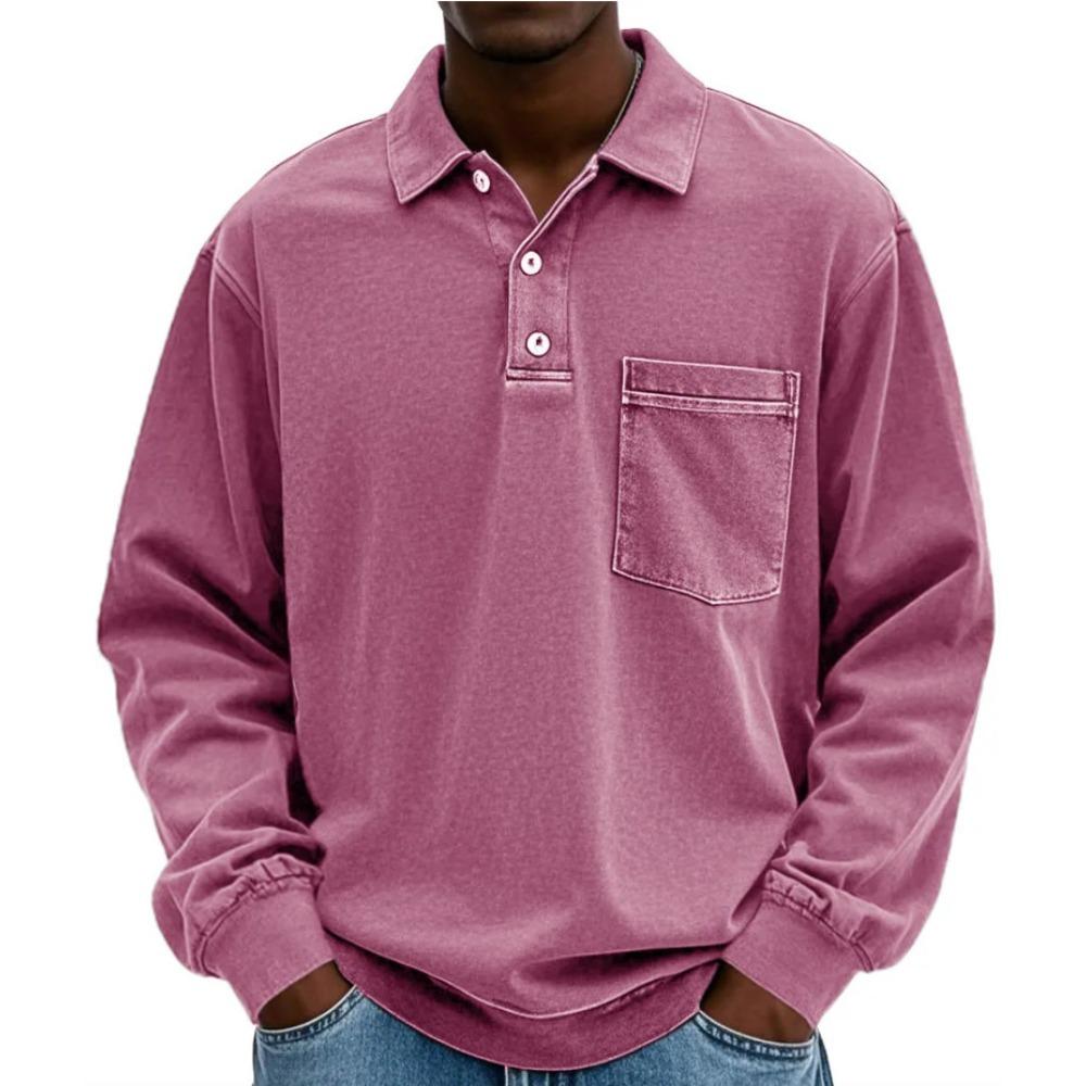 New men's long-sleeved shirt casual versatile simple loose button-down polo shirt