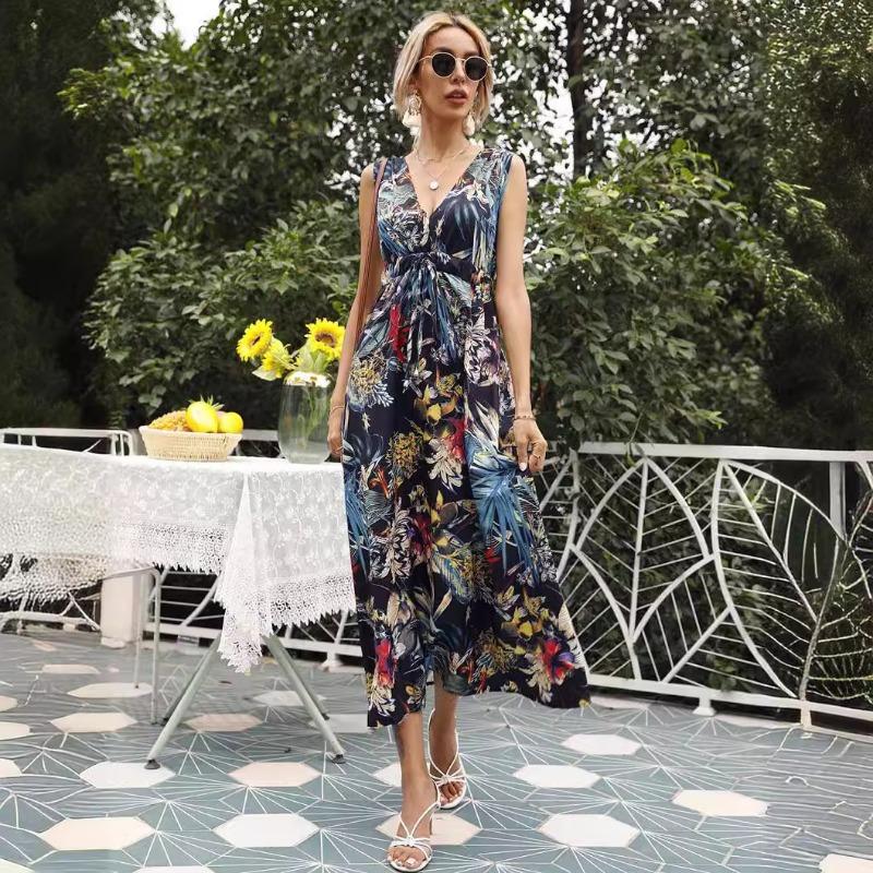 New Summer Print Sexy V-neck Sleeveless Dress
