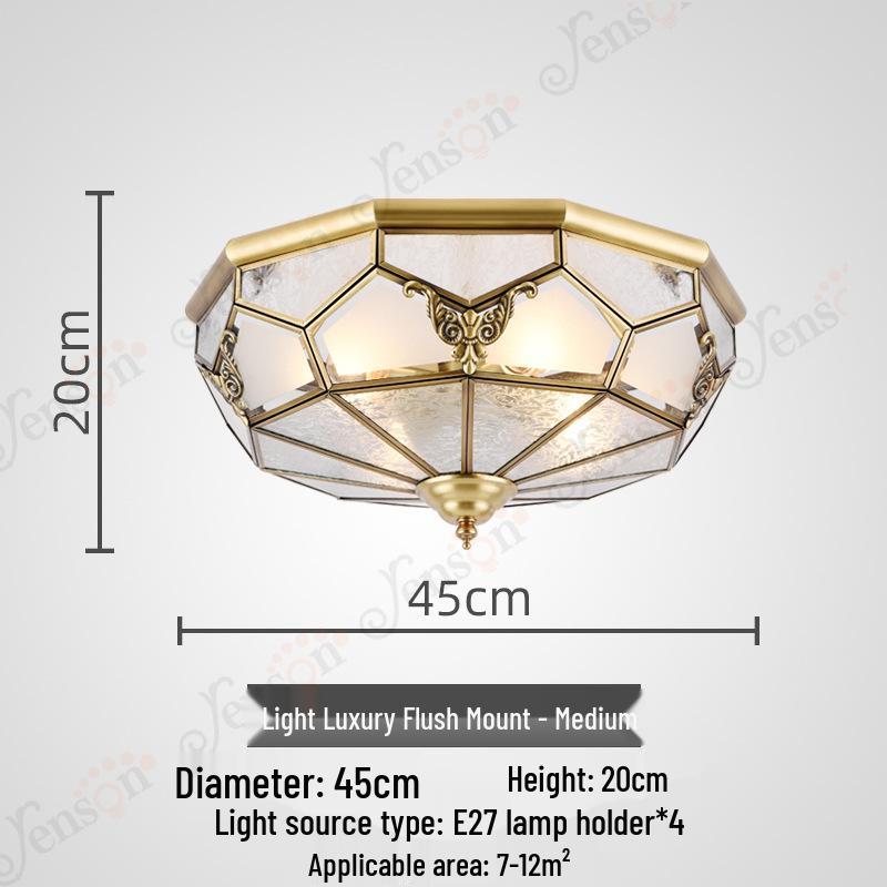 European All-Copper Ceiling Light for Bedroom, Living Room, Foyer, Balcony, or Aisle - Simple, Warm, and Romantic Design