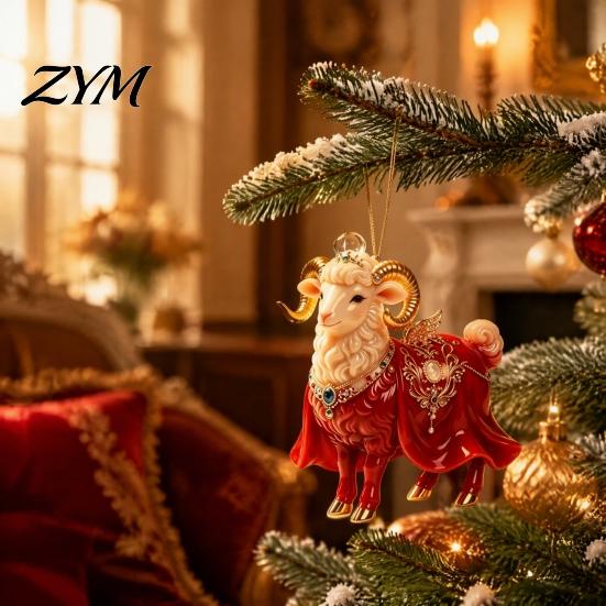 Winter Wonderland Party Supplies 2D Flat Christmas Sheep Hanging Ornament with Lanyard, Acrylic Indoor Holiday Decorations Tree Pendant for