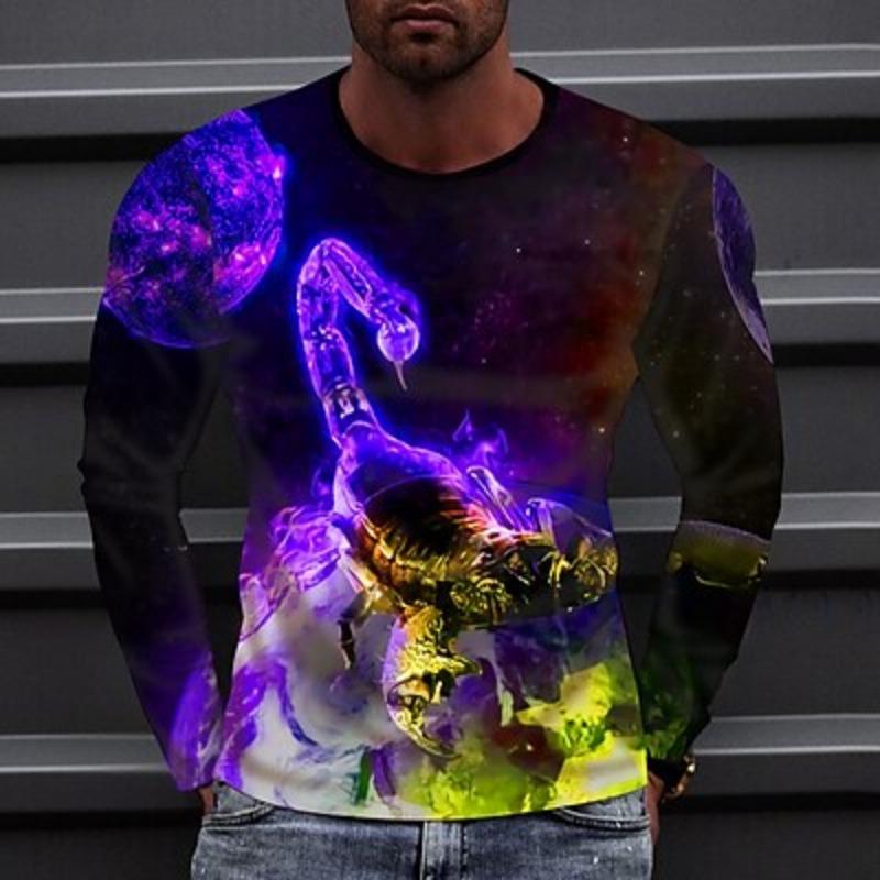 

Мужская футболка Футболка с изображением животных Скорпиона с круглым вырезом Фиолетовый Зеленый Уличный Длинный рукав Принт Одежда Спортивная мода Спортивная одежда Повседневная XXL
