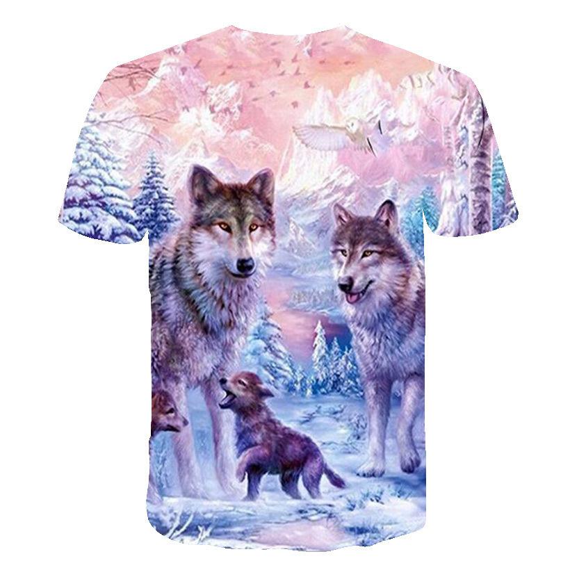 Summer Round Neck 3D Wolf Print Top Fashionable Casual Short Sleeved Men's T-shirts