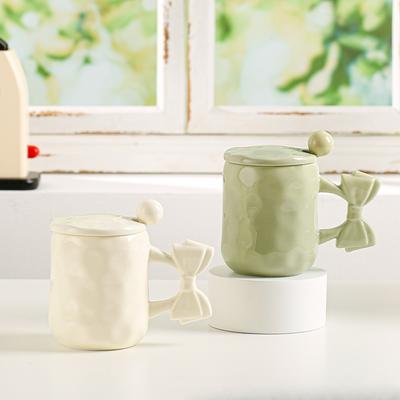Bow Ceramic Cup Niche Mug High Looking Water Cup Coffee Cup Girls Small Fresh Cup Simple