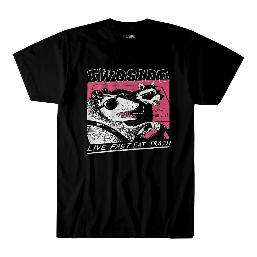 Unisex Short Sleeve Crew Neck Cotton T Shirt Live Fast Eat Trash S