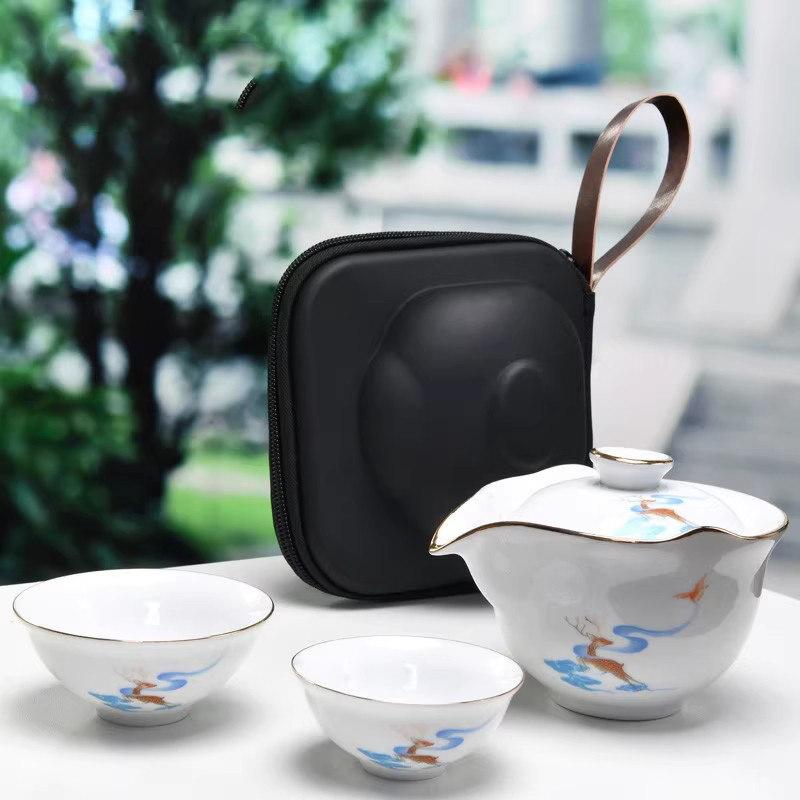 Anti-scalding teapot ceramic cover bowl large tea cup Kung Fu tea set Sancai Pu'er tea bowl hand-held teapot white porcelain