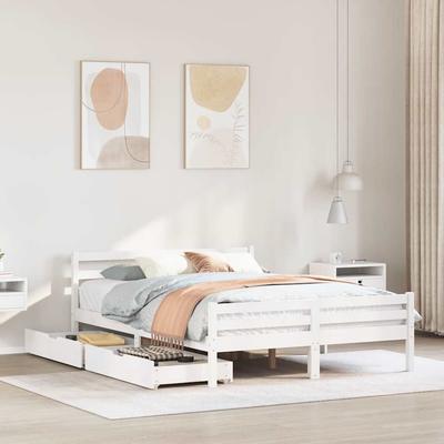 Vidaxl Bed Frame Without Mattress, White, 140X200 Cm, Solid Pine Wood