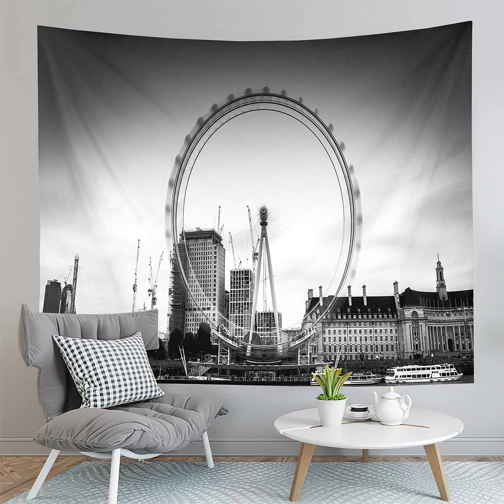 London Eye Tapestry Thames River Tapestry London Urban Scene Tapestry Wall Hanging Tapestries Art Home Living Room Bedroom Dorm