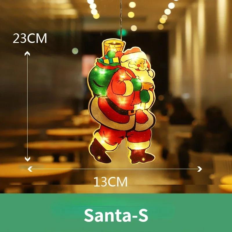 Christmas Santa Claus Snowman Suction Cup Window Hanging Lights Christmas Decoration for Home New Year LED Decorative Lights
