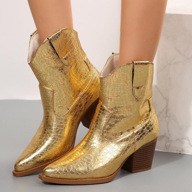 Autumn and winter new pointed thick heel high heel fashion boots women's medium boots snake pattern sleeve mouth, Martin boots