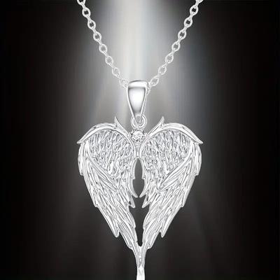 Elegant Angel Wing Heart Shaped Pendant Necklace,earrings, Exquisite Fashionable Elegant Versatile Banquet Party Daily Wear Jewelry Gift