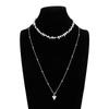 Fashion Metal Love Pendant Stacked Long Necklace, Irregular Gravel Round Bead Chain Necklace