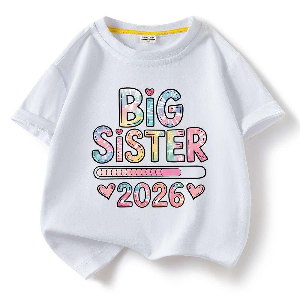 2026 Nuova T-shirt a Maniche Corte per Bambini con Fantasia 'Big Sister' Top per Ragazze a Maniche Corte