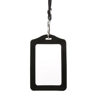 Portatarjetas de identificación a la moda, marco de cuero sintético, funda transparente, cordón