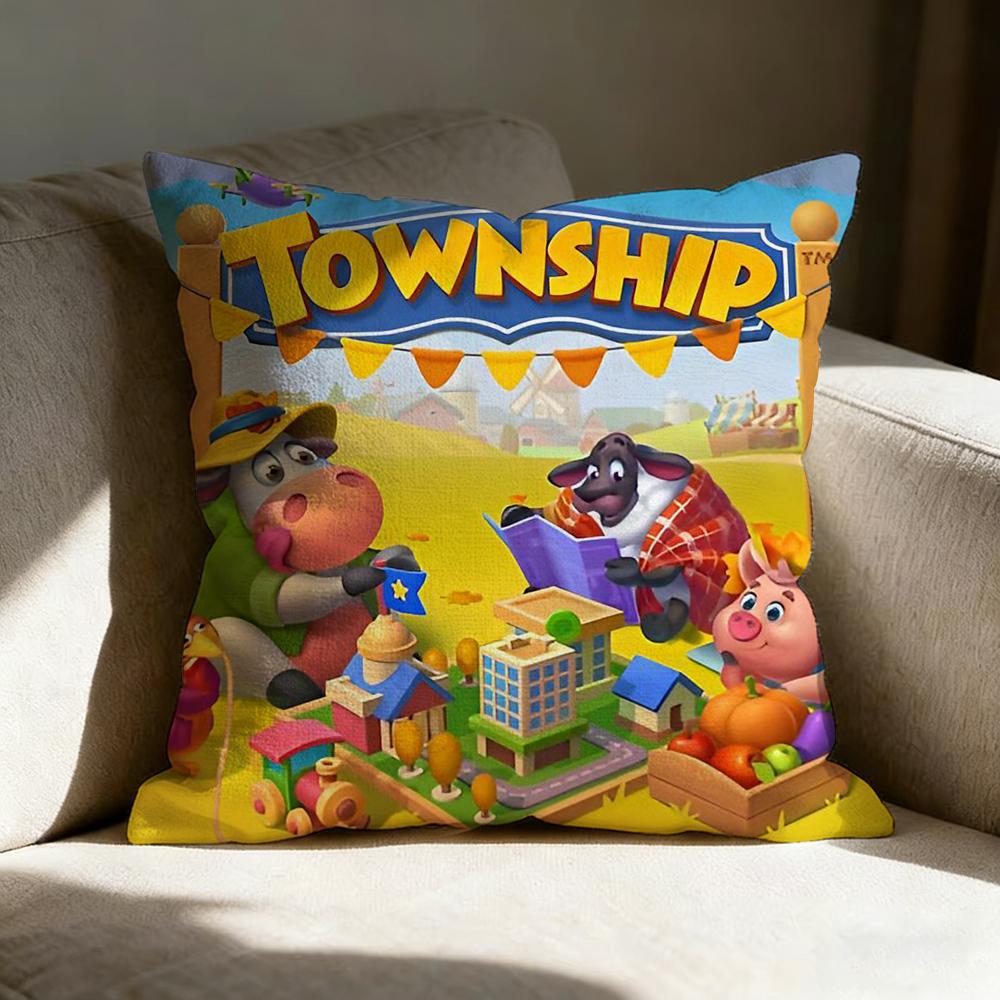 Kwaii Anime T-Township Pillow Case pillowcase, double-sided printed, sofa cushion, bedroom headboard pillow