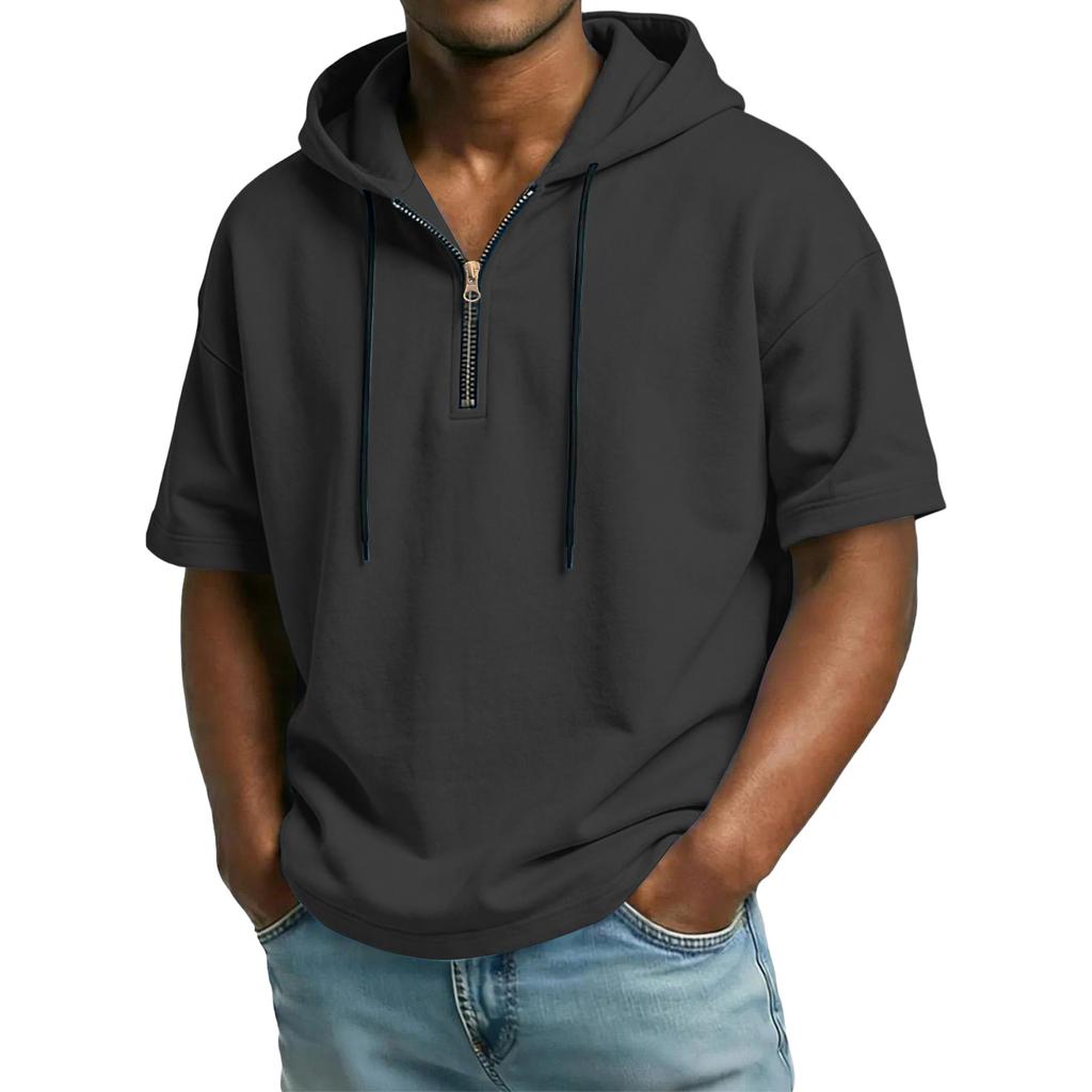 Herren Casual Kapuzenpullover mit Reißverschluss und kurzen Ärmeln