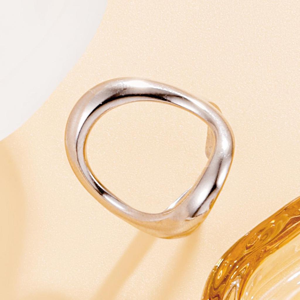 European-American Simple Hollow Geometric Adjustable Ring, Stainless Steel with Vacuum-Plated 18K Gold Finish.