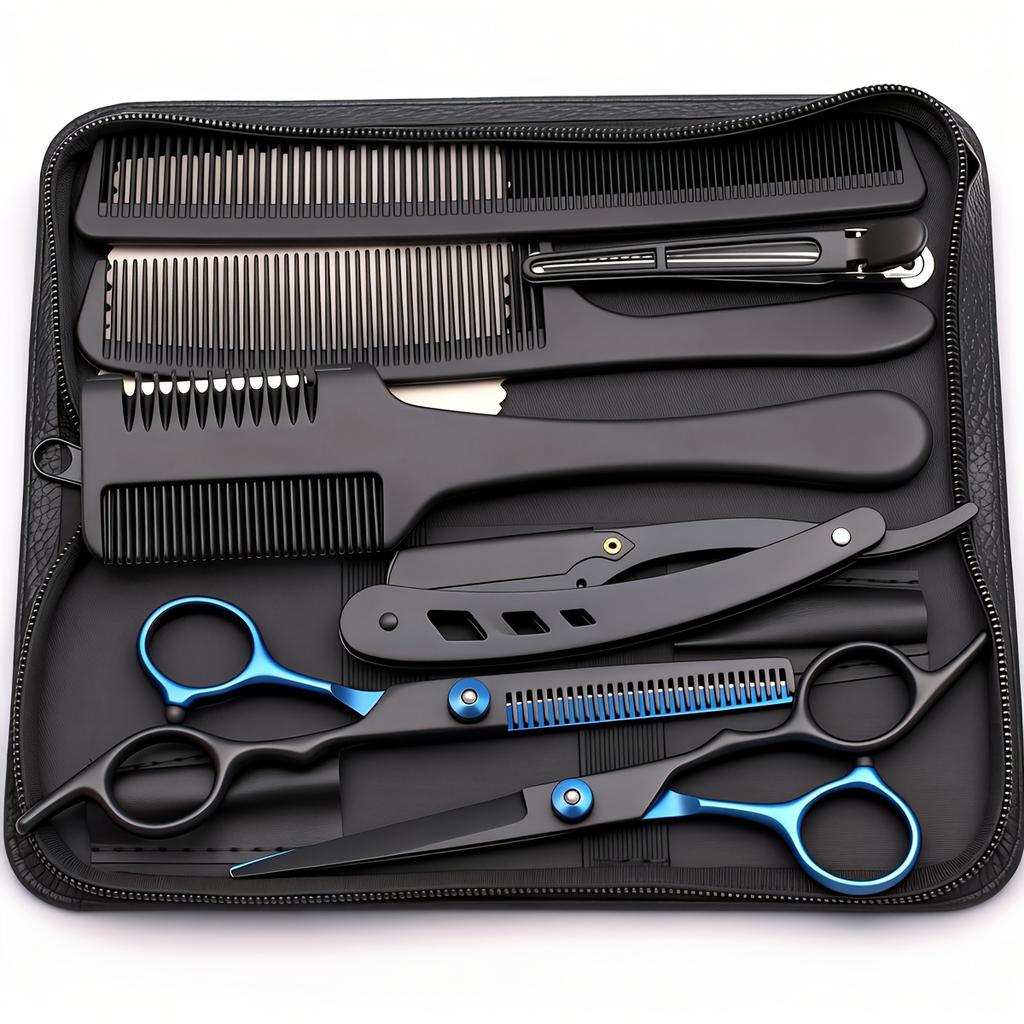 6 Inch All-in-One Professional Hair Cutting Kit Complete Salon Scissors Set with Straight Thinning Shears Styling Comb Case for Home Haircuts