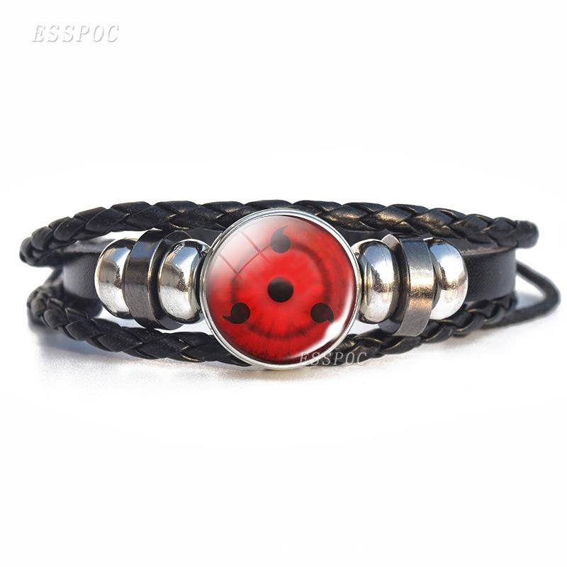 Naruto Inspired Sharingan Black Leather Men's Bracelet - Anime Gift