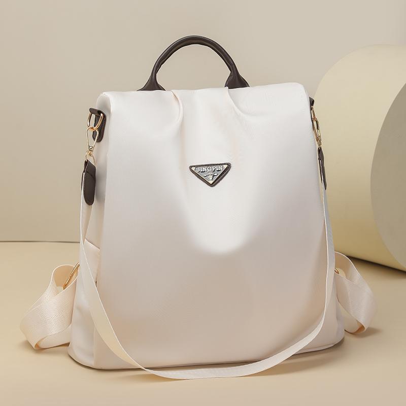 Nylon Tyverisikker Ryggsekk Dame Ensfarget Utendørs Reiseveske Multifunksjonell Skulderveske